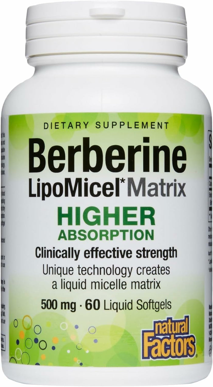 Natural Factors Berberine LipoMicel Matrix – 500 mg per Capsule, 60 Liquid Softgels