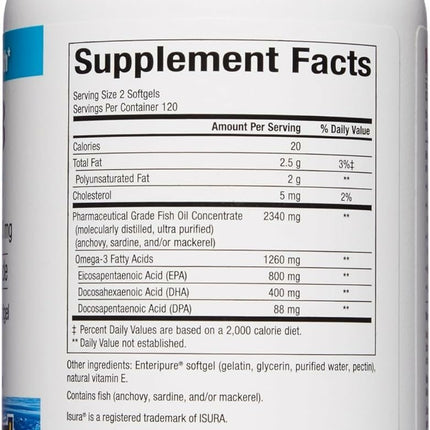 Natural Factors RxOmega-3 Fish Oil — 1260 mg Omega-3 per Serving, No Fishy Aftertaste, 240 Count