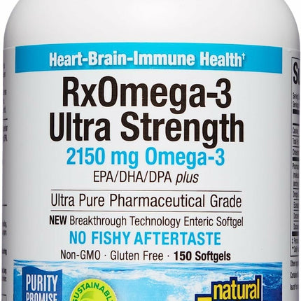 Natural Factors RxOmega-3 Ultra Strength 2150 mg – EPA & DHA Omega-3 for Heart, Brain & Eye Health (150 Softgels)