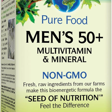 Natural Factors Whole Earth & Sea Men's 50+ Multivitamin & Mineral – Brain Health & Immune Support, Vegan, 120 Tablets