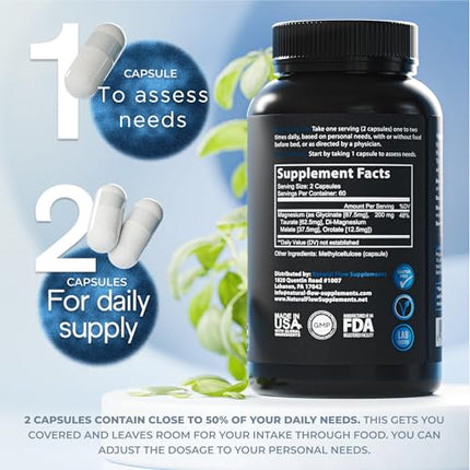 Natural Flow 4X Magnesium Supplement – Glycinate, Taurate, Malate & Orotate | 120 Capsules