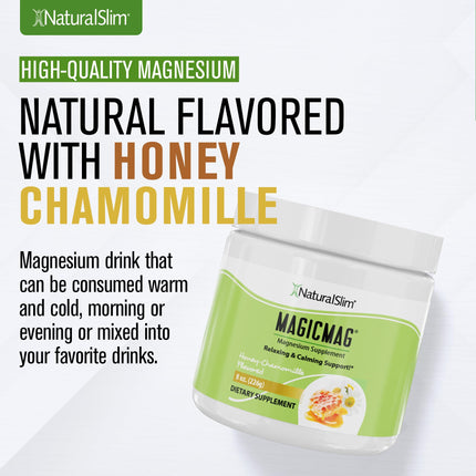 NaturalSlim MagicMag Honey Chamomile Magnesium Citrate Powder – 8oz Drink Mix (2 Pack)