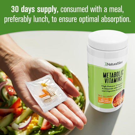 NaturalSlim Metabolic Vitamins | Multivitamin for Energy, Metabolism & Nutrient Absorption | 30-Pack