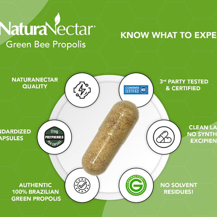 NaturaNectar Green Bee Propolis Capsules – NSF Certified, Gluten-Free