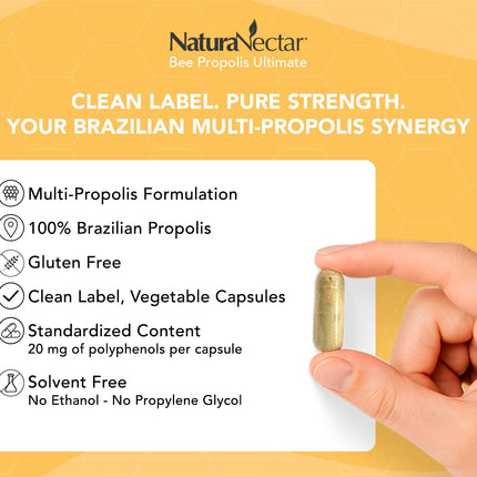 NaturaNectar Ultimate Bee Propolis Capsules - NSF Certified, Gluten-Free (60pcs)