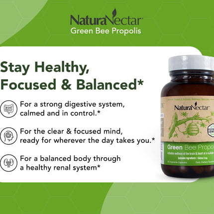 NaturaNectar Green Bee Propolis Capsules – NSF Certified, Gluten-Free