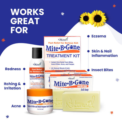Naturasil Mite-B-Gone — Natural 10% Sulfur Lotion + Soaps for Itch Relief (All Ages)