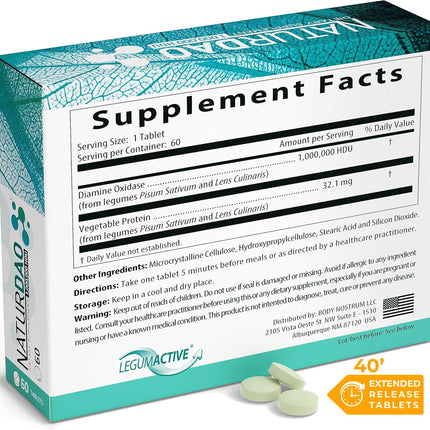 NATURDAO DAO Enzyme 1,000,000 HDU Tablet – Histamine Block & Diamine Oxidase (DAO) – 60 Extended Release Tablets