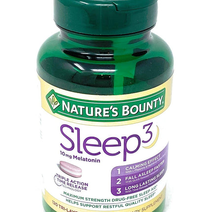 Nature's Bounty Sleep3 10mg Melatonin - 120 Tablets | Time-Release, Drug-Free