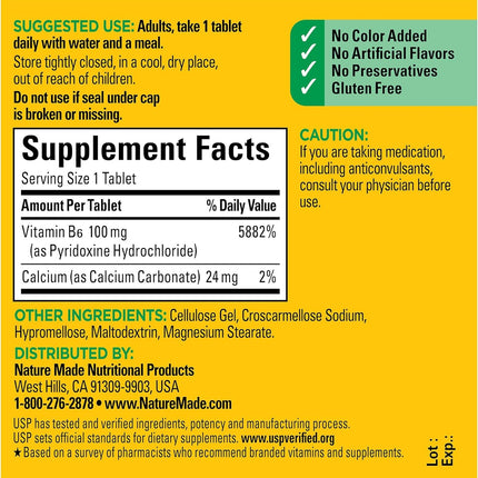 Nature Made Vitamin B-6 100 mg Tablets – 4-Pack (400 Tablets)