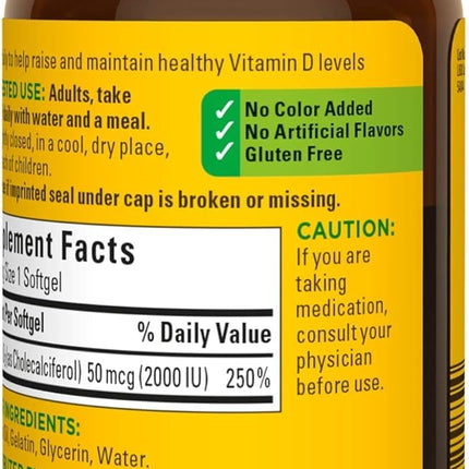 Nature Made Vitamin D3 2000 IU Liquid Softgels – 3-Pack (90 ea per bottle)