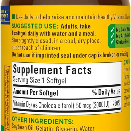 Nature Made Vitamin D3 2000 IU Liquid Softgels – 3-Pack (90 ea per bottle)
