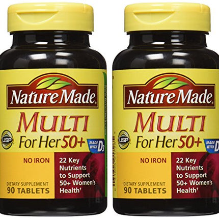 Nature Made Multi For Her 50+ Vitamin & Mineral Tabs – 90 ct Pack of 2