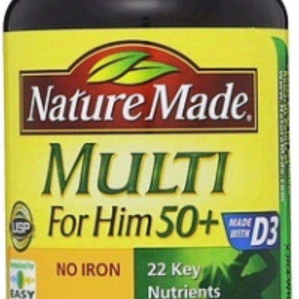 Nature Made Multi for Him 50+ – 90 Tablets per Bottle x 4 Pack | Iron-Free