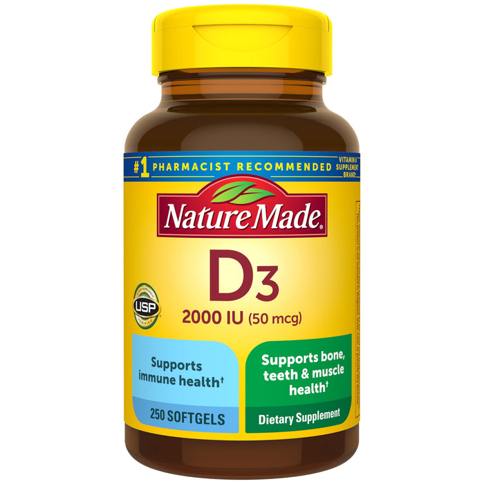 Nature Made Vitamin D3 2000 IU Softgels (50 mcg) – 250 Count | Immune & Bone Health