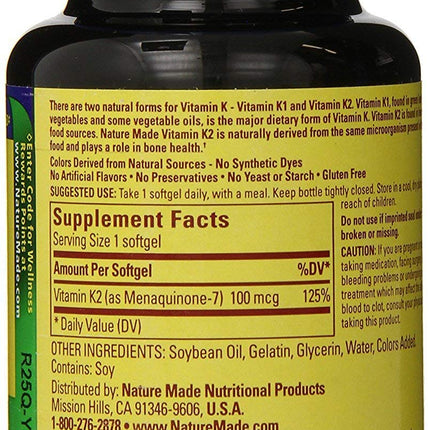 Nature Made Vitamin K2 100 mcg Softgels – 30 Count | Dietary Supplement