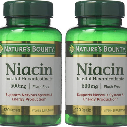 Nature's Bounty Flush Free Niacin 500 mg – 240 Capsules (2 x 120 Count Bottles)