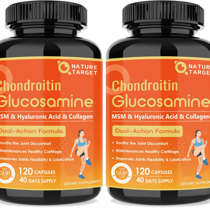 NATURE TARGET Glucosamine Chondroitin Joint Support – MSM, Collagen & Turmeric, Shellfish-Free, 120 Caps (Pack of 2)