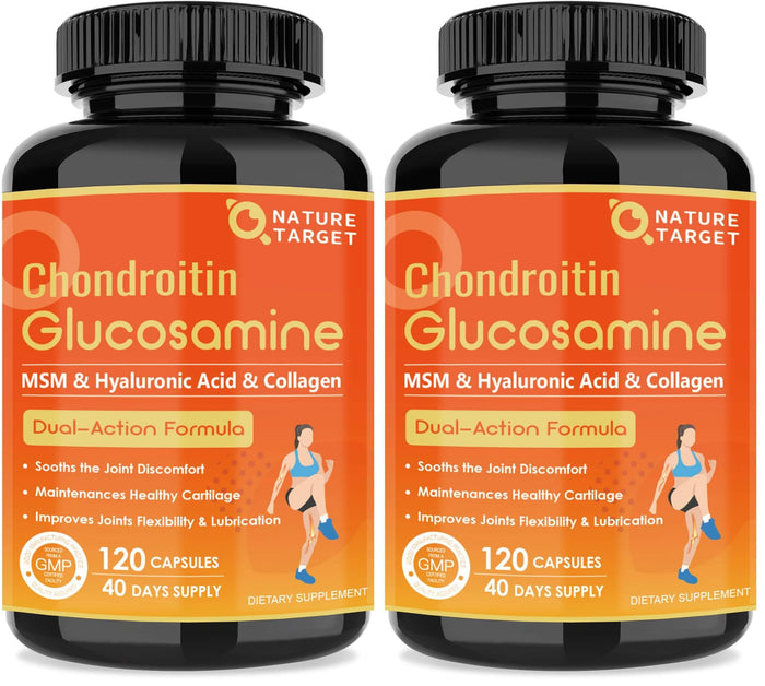 NATURE TARGET Glucosamine Chondroitin Joint Support – MSM, Collagen & Turmeric, Shellfish-Free, 120 Caps (Pack of 2)