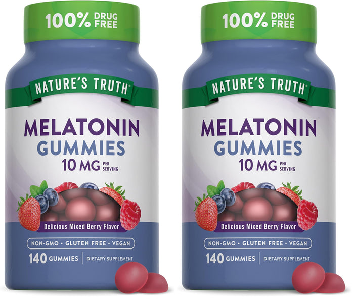 Nature's Truth Melatonin Gummies - 10mg, 140 Count, Berry - Vegan, Non-GMO & Gluten Free (Pack of 2)