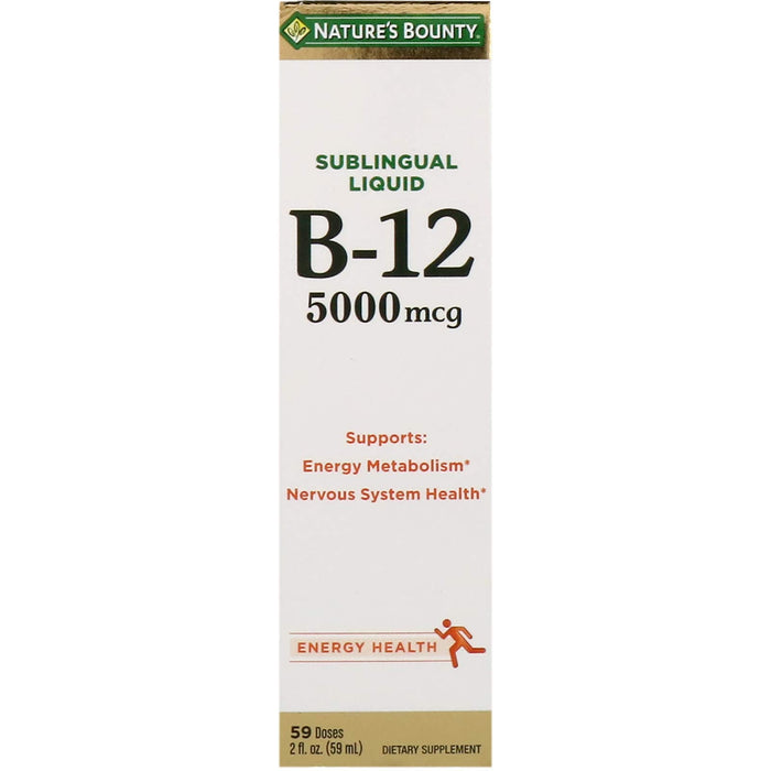 Nature's Bounty Super Strength B-12 5000mcg – Vegetarian Vitamin B12, 2 oz (Pack of 2)