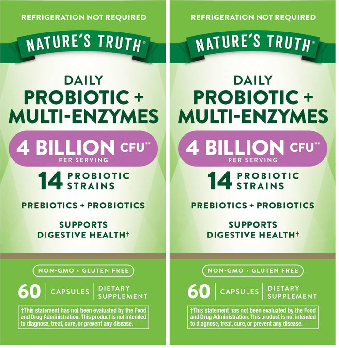 Nature's Truth Probiotics with Enzymes – 60 Capsules (Non-GMO, Gluten Free) – Pack of 2