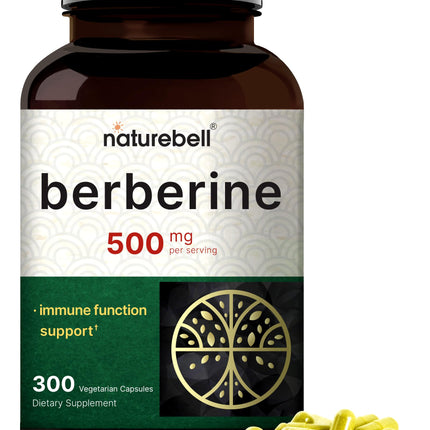 NatureBell Berberine 500mg – 300 Veggie Capsules | 5:1 Root Extract, Plant Based