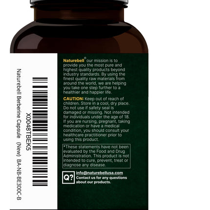 NatureBell Berberine 500mg – 300 Veggie Capsules | 5:1 Root Extract, Plant Based