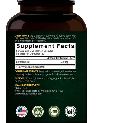 NatureBell Berberine 500mg – 300 Veggie Capsules | 5:1 Root Extract, Plant Based