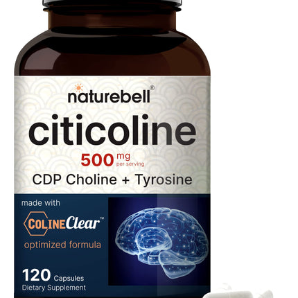 NatureBell Citicoline 500mg + Tyrosine 50mg – 120 Capsules | Dual Action Brain Support