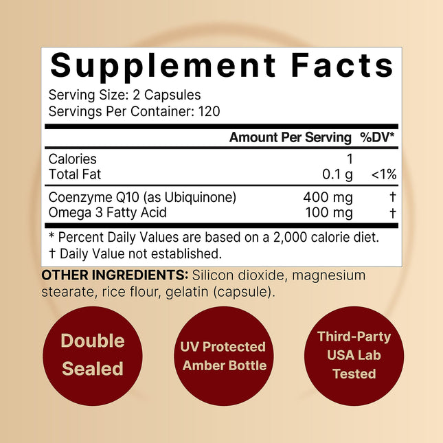 NatureBell CoQ10 400mg with Omega-3 – 240 Capsules | Extra Strength, High Absorption CoQ10 for Heart Health & Energy