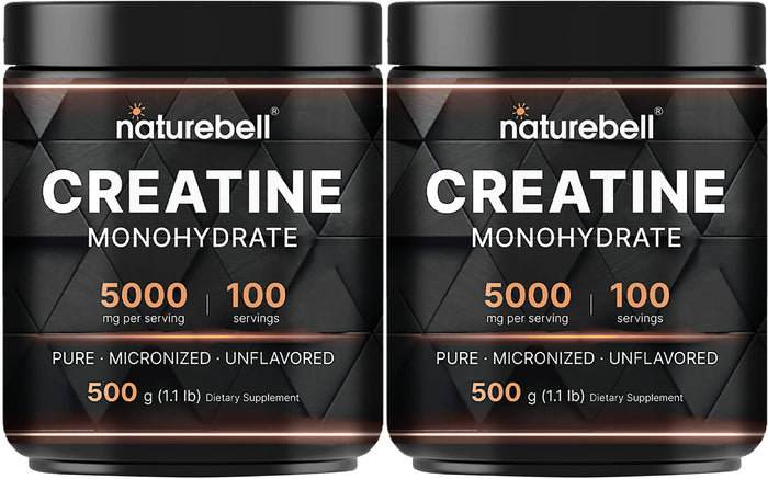 NatureBell 2 Pack Creatine Monohydrate Powder 500g – 5,000mg per Serving, 200 Servings | Keto & Vegan