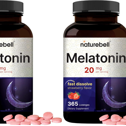 NatureBell Melatonin 20mg – 365 Fast-Dissolve Strawberry Chewables (2-Pack)