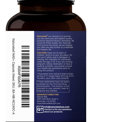 NatureBell NAD+ 1,500mg – 240 Veggie Capsules | 10-in-1 NMN Alternative