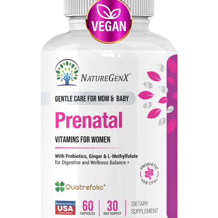 NatureGenX Methyl Prenatal with Probiotics – Vegan Prenatal Vitamins (60 Capsules)