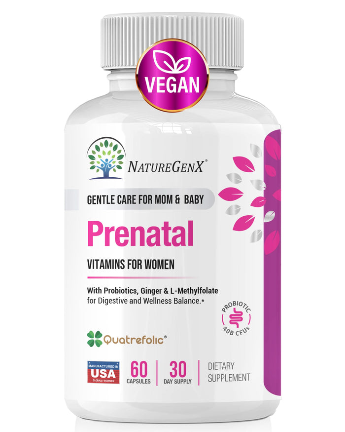 NatureGenX Methyl Prenatal with Probiotics – Vegan Prenatal Vitamins (60 Capsules)