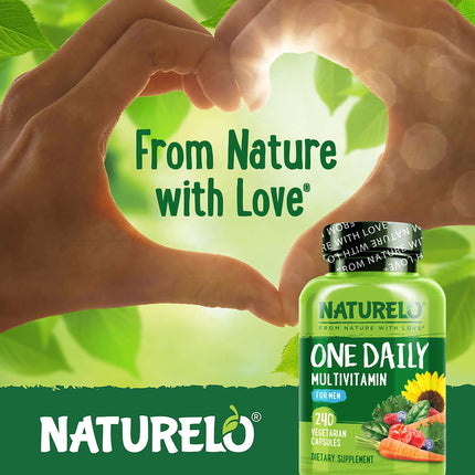 NATURELO Mens Multivitamins – One Daily Multivitamin for Men with Organic Whole Foods & High-Absorption Nutrients | Non-GMO, 240 Veggie Capsules