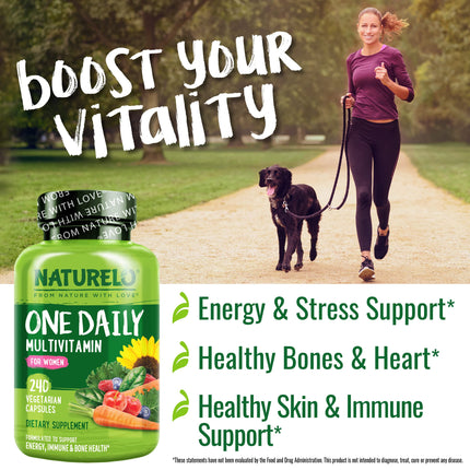 NATURELO One Daily Multivitamin for Women – 240 Ct | Vegan, Non-GMO, Gluten Free