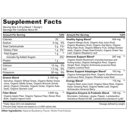 NATURELO Raw Greens Powder – Mixed Berry, 480 g | Energy, Immunity & Detox Support