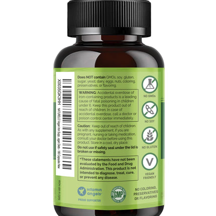 NATURELO Vegan Iron Supplement with Vitamin C | Gentle Ferrous Bisglycinate