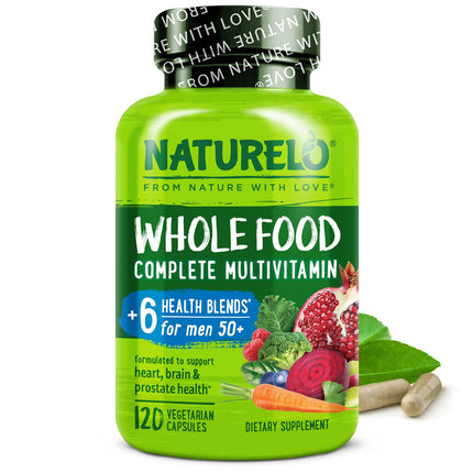 NATURELO Whole Food Multivitamin for Men 50+ – Plant-Based, 120 Capsules