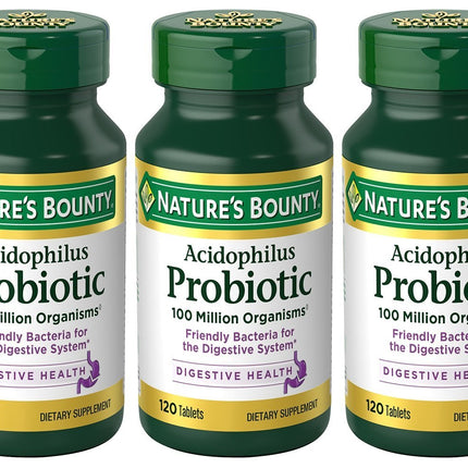 Nature's Bounty Acidophilus Probiotic – 360 Tablets (3 x 120 Count Bottles)