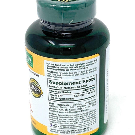 Nature's Bounty Quick Dissolve Fast Acting Vitamin B-12 2500 mcg, Natural Cherry Flavor (300 tablets)