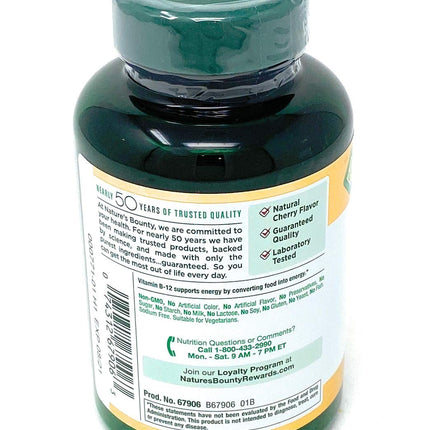 Nature's Bounty Quick Dissolve Fast Acting Vitamin B-12 2500 mcg, Natural Cherry Flavor (300 tablets)