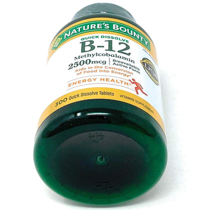 Nature's Bounty Quick Dissolve Fast Acting Vitamin B-12 2500 mcg, Natural Cherry Flavor (300 tablets)