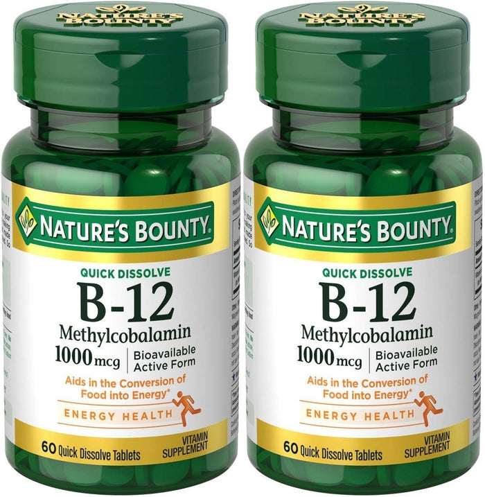Natures Bounty Methylcobalamin B12 Microlozenge Tablets 1000 mcg — 120 Count (2 x 60 Count) Pack