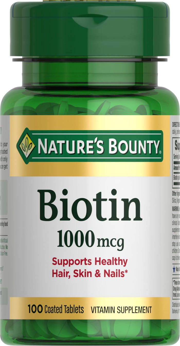 Nature's Bounty Biotin 1000 mcg | Supports Metabolism & Healthy Hair, Skin & Nails | 100 Tablets