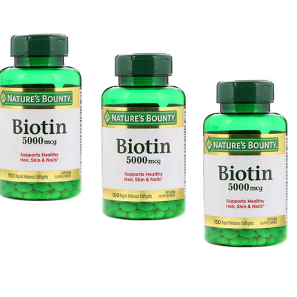 Nature's Bounty Biotin 5000mcg Rapid Release Softgels – 3 x 150-count Value Pack