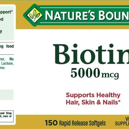 Nature's Bounty Biotin 5000mcg Rapid Release Softgels – 3 x 150-count Value Pack