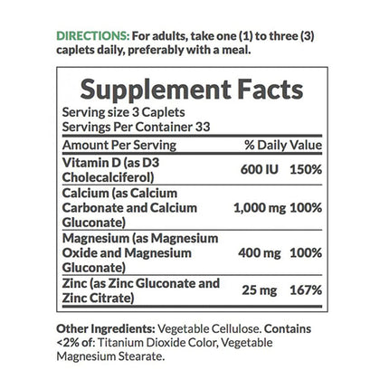 Nature's Bounty Calcium Magnesium Zinc Caplets – 100 Count, Pack of 6